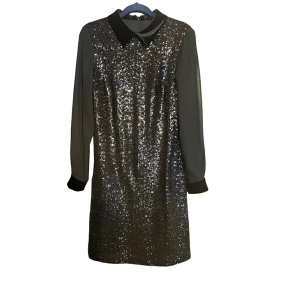 Julia Jordan Black Sequin Sheath Long Sleeve Cocktail Party Event Dress, Size 6 - Picture 1 of 8